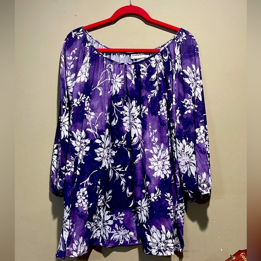 Cathy Daniels 3x Purple (various shades) and White Floral Sparkle Shirt/Blouse